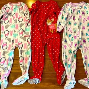 Lot of 3 Carter’s Footed Winter Themed Blanket Sleepers - 4T